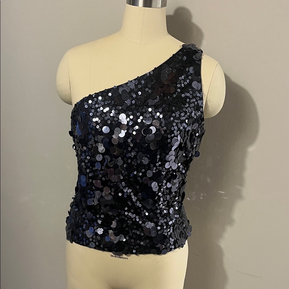 JS Boutique Black Sequin One-Shoulder Top